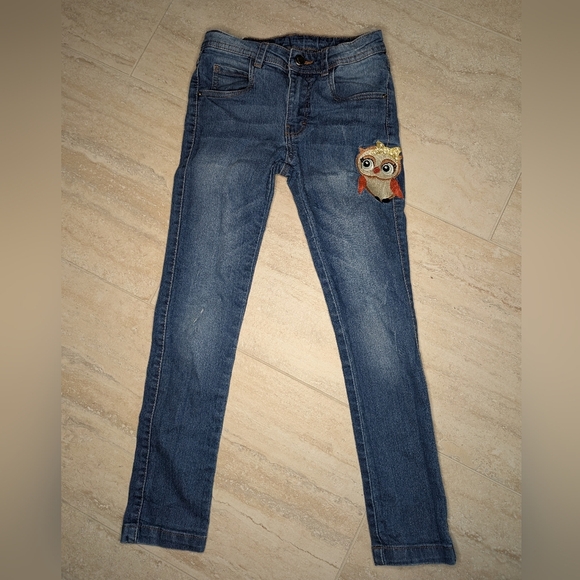 Girls Size Medium 7/8 Jeans With Owl Patch & Green Denim Crazy 8 Eyelet Jacket - Picture 6 of 11
